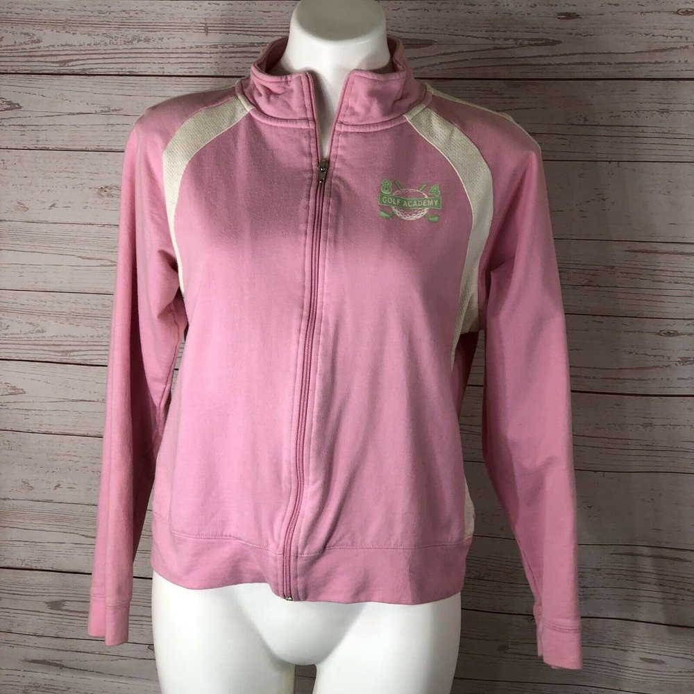 Hanes Sport Misses track jacket size XL Pink zip Up long sleeves Golf Academy 84